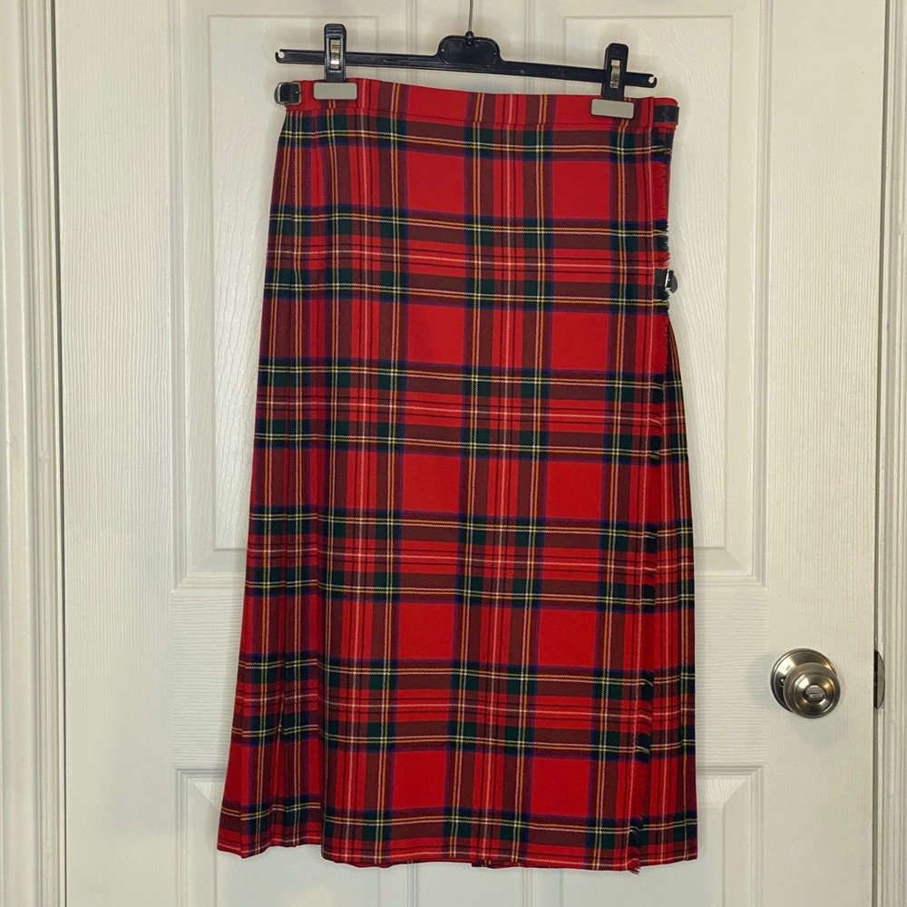 Hunt Club Red Royal Stewart‎ Tartan Wool Kilt Midi Skirt 12 - Picture 2 of 16